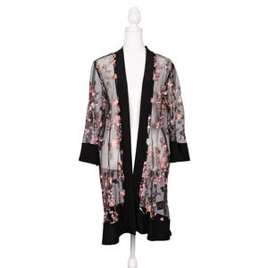Embroidered Floral FairyCore Sheer Jacket Cover-Up Duster Cardigan Size 8 Petite
